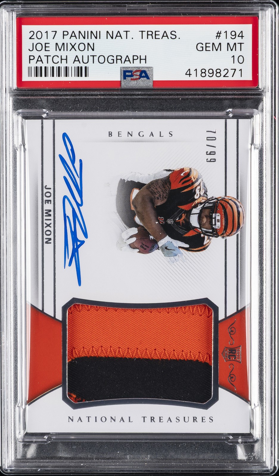 2017 NATIONAL TREASURES ROOKIE PATCH AUTO RPA #194 JOE MIXON 70/99 PSA 10
