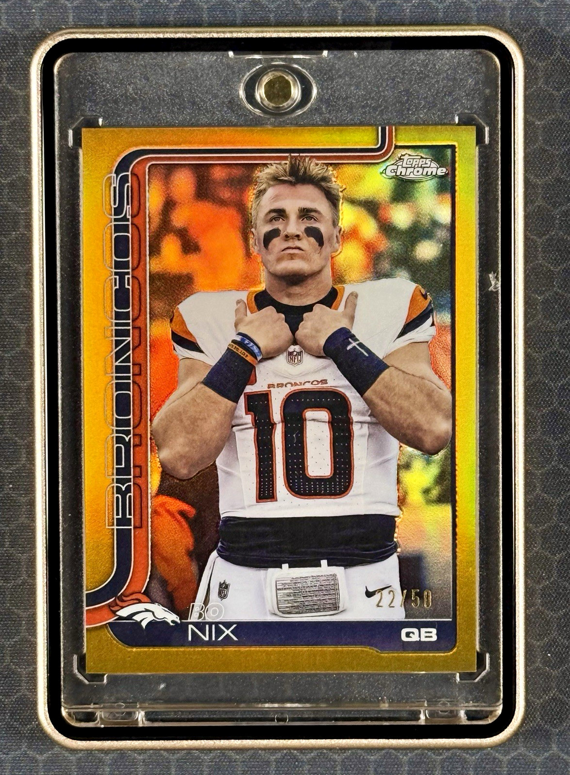 Topps 2025 Topps Chrome Gold Refractor Variation Bo Nix Serial Numbered 22/50