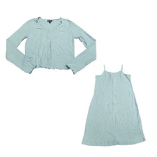 Kids Girls Button Front Cardigan with Sleeveless Dress Set X-Large Size 14 Jade