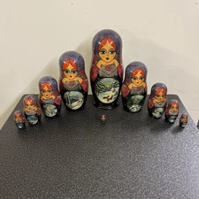 Vintage Russian Matryoshka Nesting Dolls Set Of 10 Signed 1993