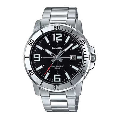 Casio Men's Enticer Stainless Steel Black Dial Casual Analog Sporty Watch Silver