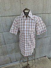 Vintage 1970s deadstock Kmart brown plaid shirt short sleeve small Disco