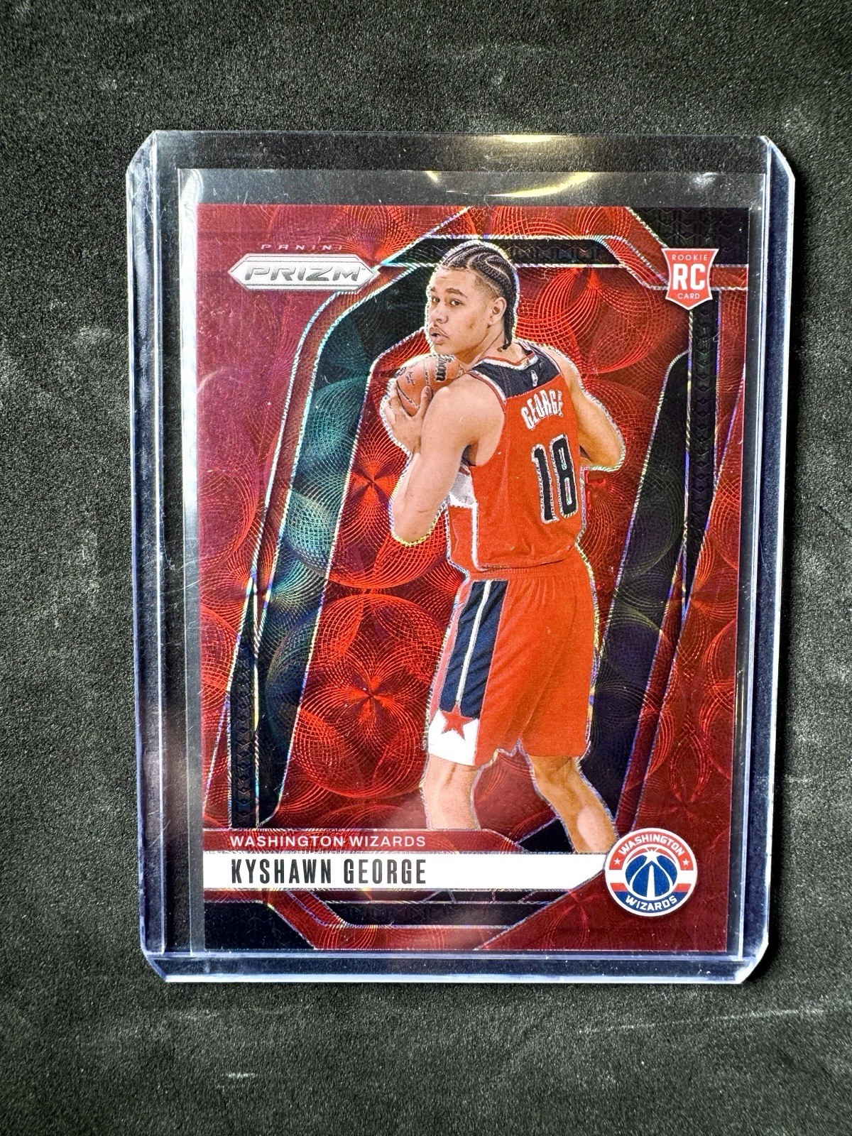 2024-25 Panini Prizm Kyshawn George #257 Choice Red Prizm /88 (RC) Wizards