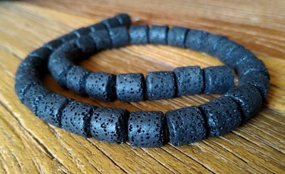   Lava schwarze Walzen ca. 10x10 mm Perlen Strang für Armband & Kette  