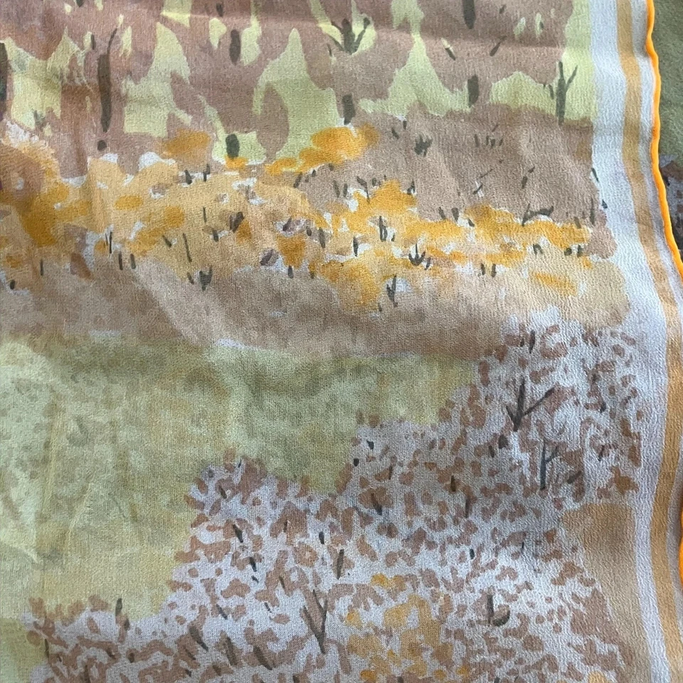 "Bufanda vintage Vera pura mezcla seda gasa otoño paisaje 42"" x 14"" rectangular" Foto 4 de 4