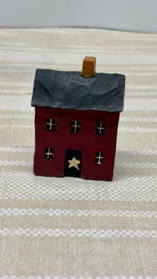 Blossom Bucket B Lloyd 2003 Primitive Resin Salt Box House Figurine -Red