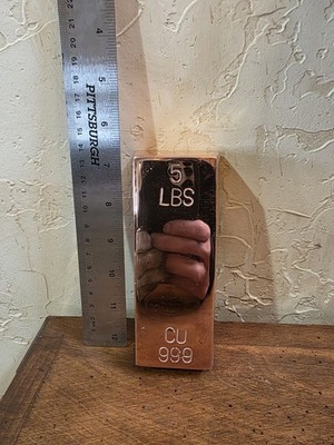 5 LB Copper Bar. Mirror Finish on 5 Sides. .999% Fine High Quality