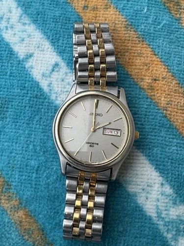 Vintage Seiko Quartz Watch 7N43-9A00 Men Two Tone Day Date Analog