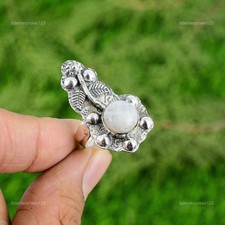 Daughters Day Sale Natural Rainbow Moonstone Flower Ring Jewelry Sterling Silver