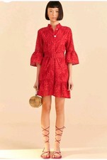 Farm Rio Red Palm Mini Eyelet Lace Dress XXS