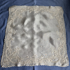 Lovely Antique Whitework Lace Hand Embroidered Silk Wedding Handkerchief