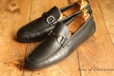 Ermenegildo Zegna Black Leather Silver Loafers Driving Shoes Men's UK 8.5 US 9.5