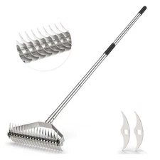 Lawn Rake for Yard 304 Stainless Steel Thatch for Lawns - Heavy Duty Dethatcher