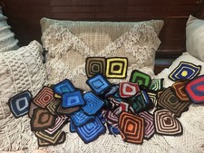 Lot of 55  Single Loose Handmade Crochet Granny Squares Set MCM Upcycle Art