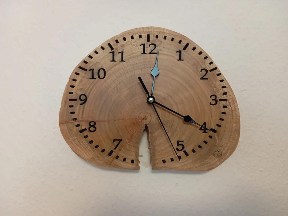 Wanduhr Kirsche Baumscheibe 29x23cm Handarbeit, Unikat mit lautlosem Quarzwerk ! - Bild 3 von 4