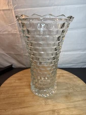 Indiana Glass Whitehall line Cubist style scalloped Rim large Clear Glass vase