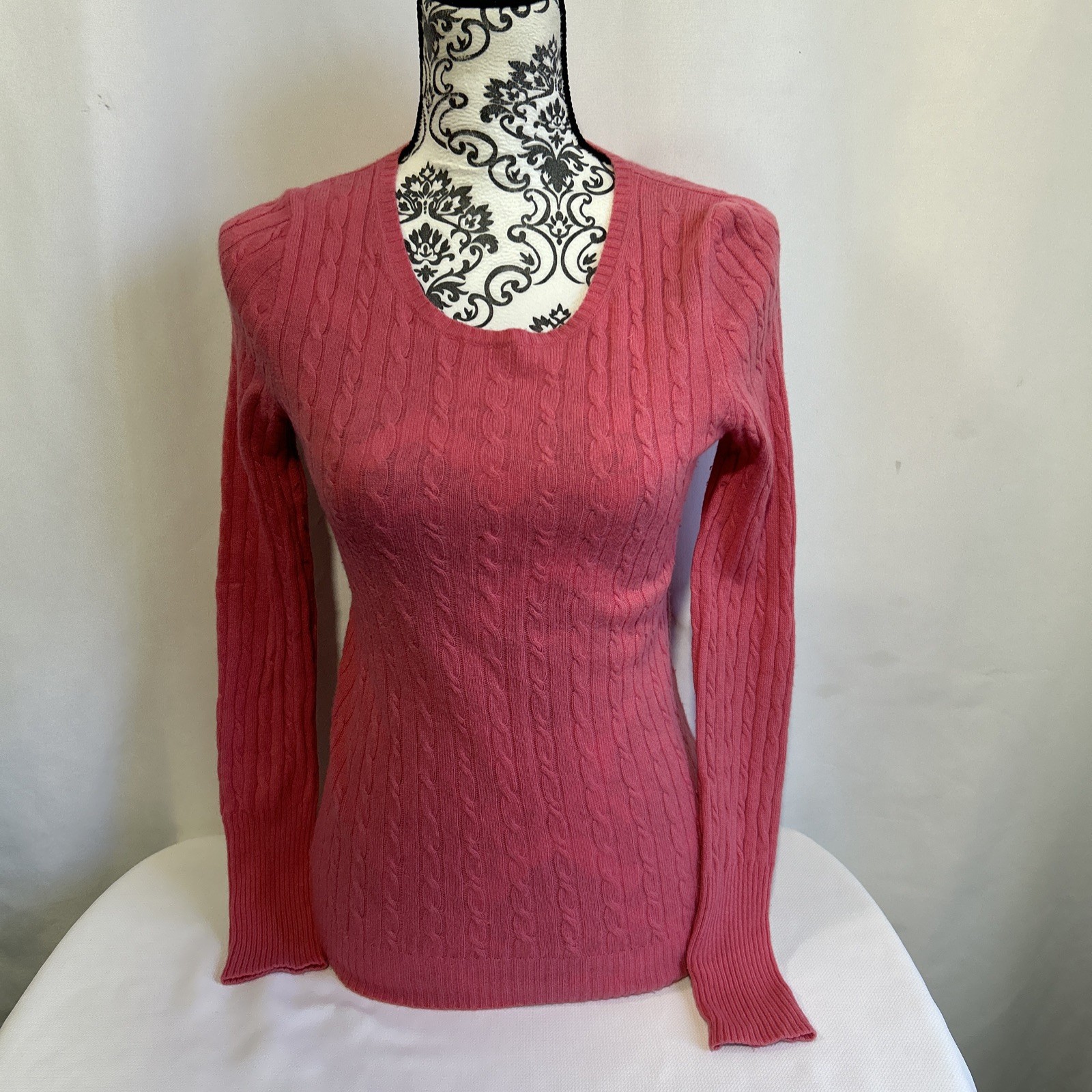J Crew Women’s Sz XS Pink  Wool Cashmere Blend Cozy Cable Knit Crewneck Sweater