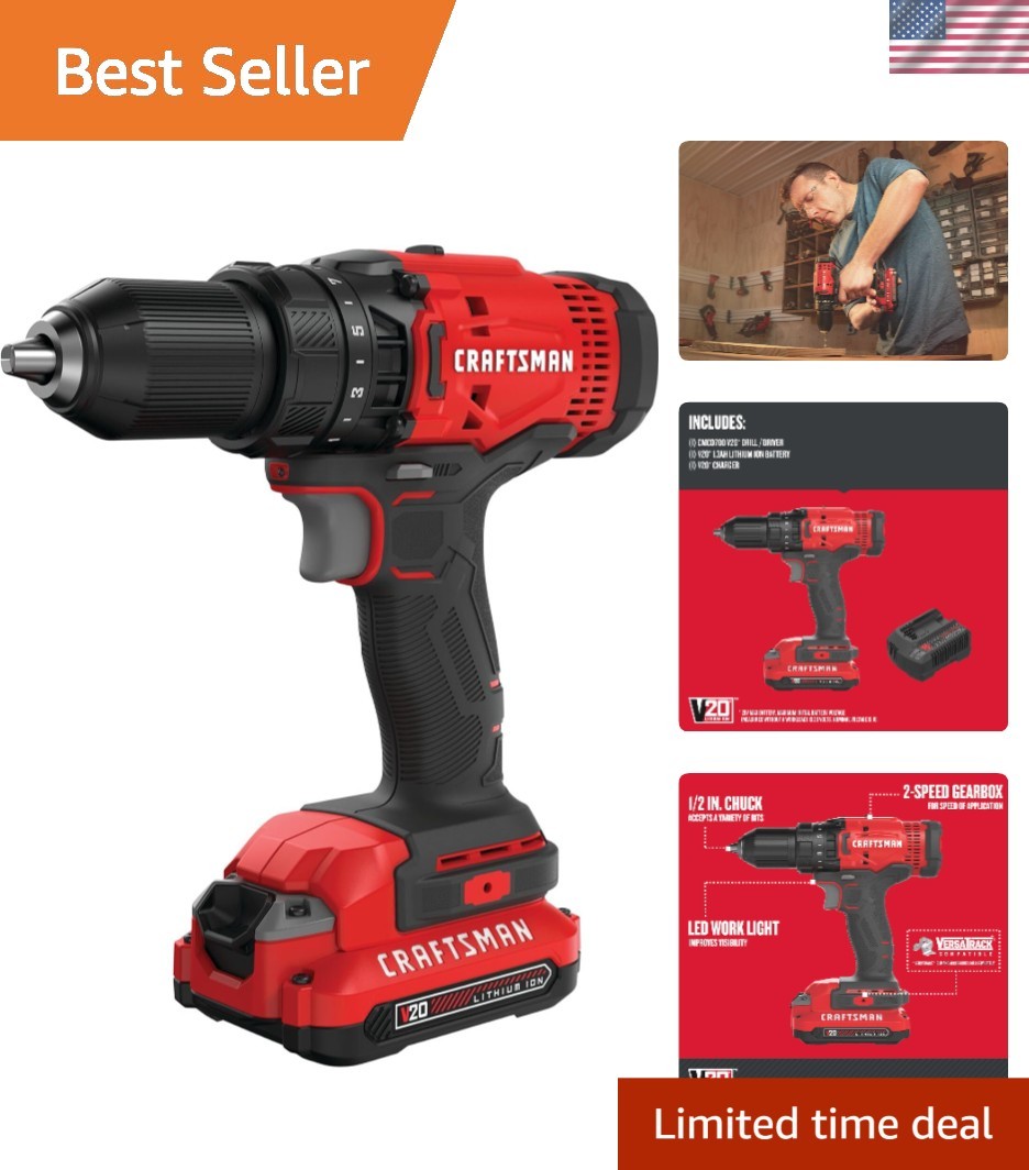 V20 Cordless Drill/Driver Kit in Red and Black with 1/2 inch