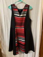 Torrid Womens Black Pink White Striped Dress Size 1 14/16 1X 37” Long Polyester