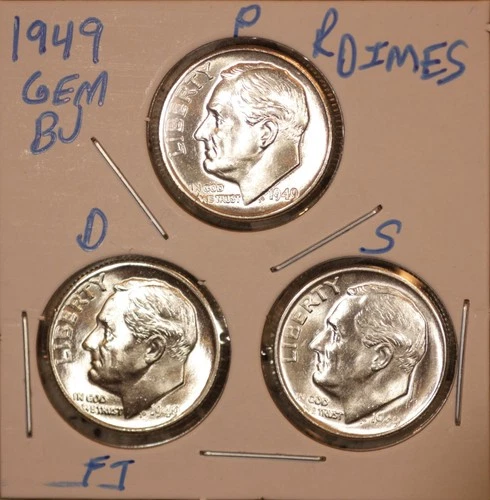 1949 P D S Roosevelt Dimes! GEM BU! D FULL BANDS!! 490142