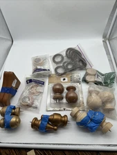 Lot of Wood Curtain Parts-Finials Pole Socket Rod Hanger Curtain Rings
