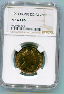 Hong Kong grande centesimo 1903 NGC MS 63 BN raro così bello lotfeb4534