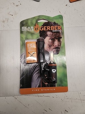 Gerber Survival Bear Grylls Fire Starter Kit Whistle Lanyard Waterproof Storage