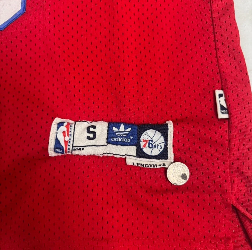 Julius Erving Adidas Throwback Vintage Red Philadelphia 76ers Jersey Size S +2” - Image 2 of 4