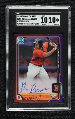 2015 Bowman Chrome Prospects Purple Refractor Rafael Devers SGC 10 GEM Auto nf5