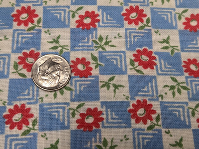 BEST Vintage Feedsack Flour Sack Fabric RED Floral on Blue Cotton Remnant Quilt