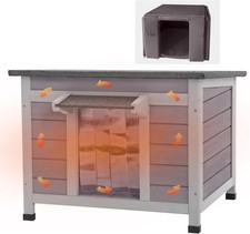 Outdoor Weatherproof Winter Cat House w/Insulated Liner Feral Cat Shelter Grey