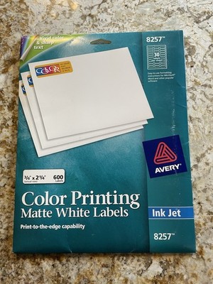 Avery 8257 Inkjet Labels for Color Printing, 3/4 x 2-1/4, Matte White, 600/Pack