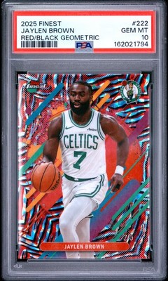 2025 TOPPS FINEST RED/BLACK GEOMETRIC #222 JAYLEN BROWN 2/5 PSA 10