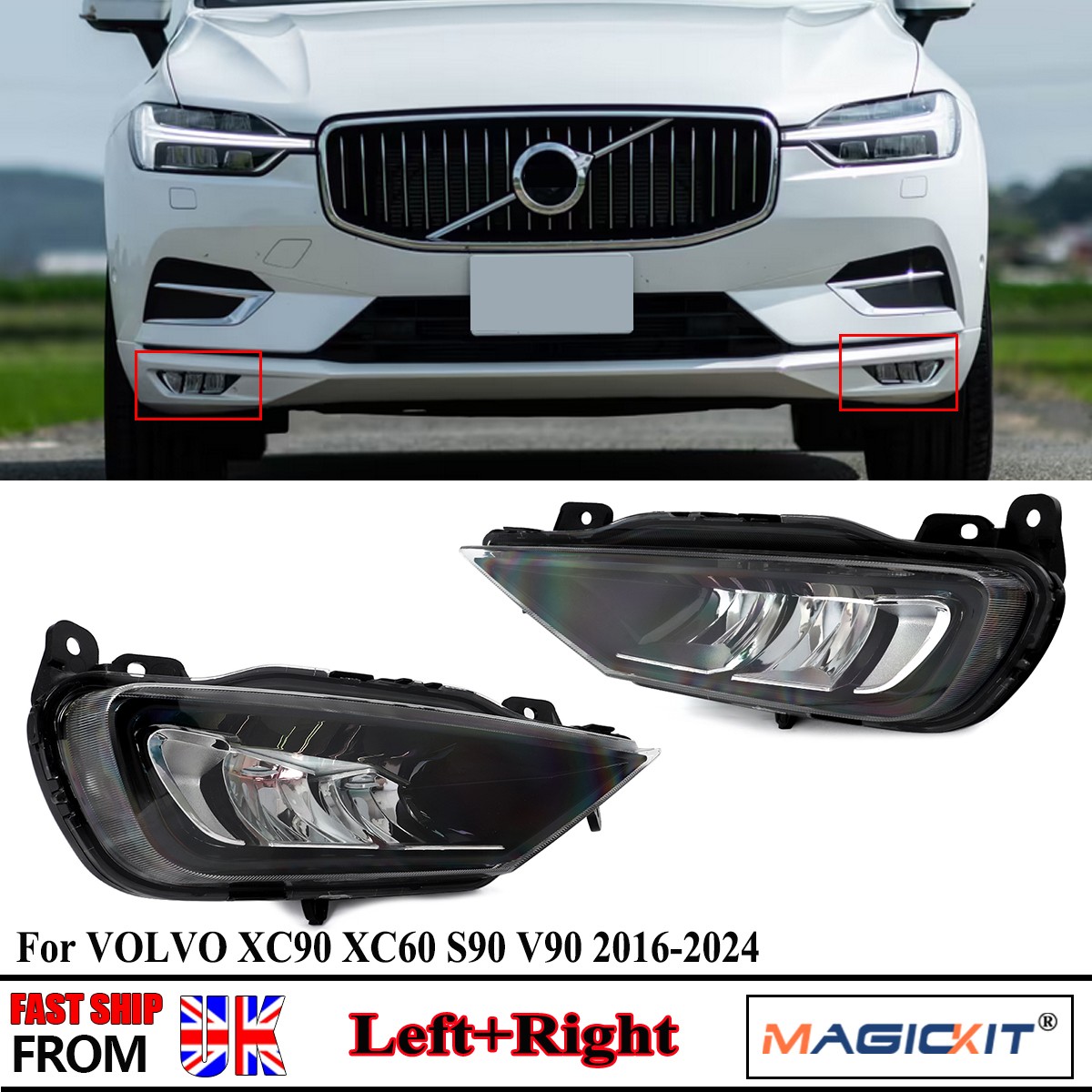 NEW FOR VOLVO XC90 XC60 S90 V90 16-2024 FRONT BUMPER LED FOG LIGHT LAMP PAIR SET