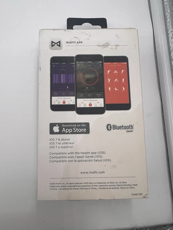 NUEVO Misfit RAY Fitness + Rastreador de Sueño Negro Gris con Baterías en Caja Abierta Foto 2 de 4