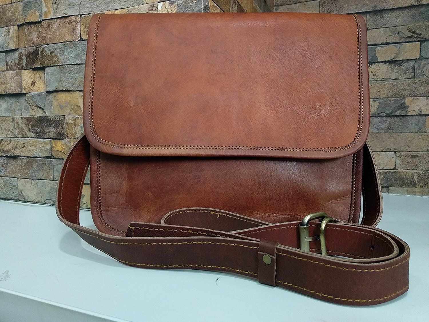 New Retro Genuine Vintage Brown Leather Messenger Shoulder Laptop Bag computer