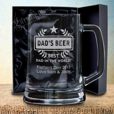 Personalised Fathers Day Beer Mug Gift Box Engraved Glass Gift for