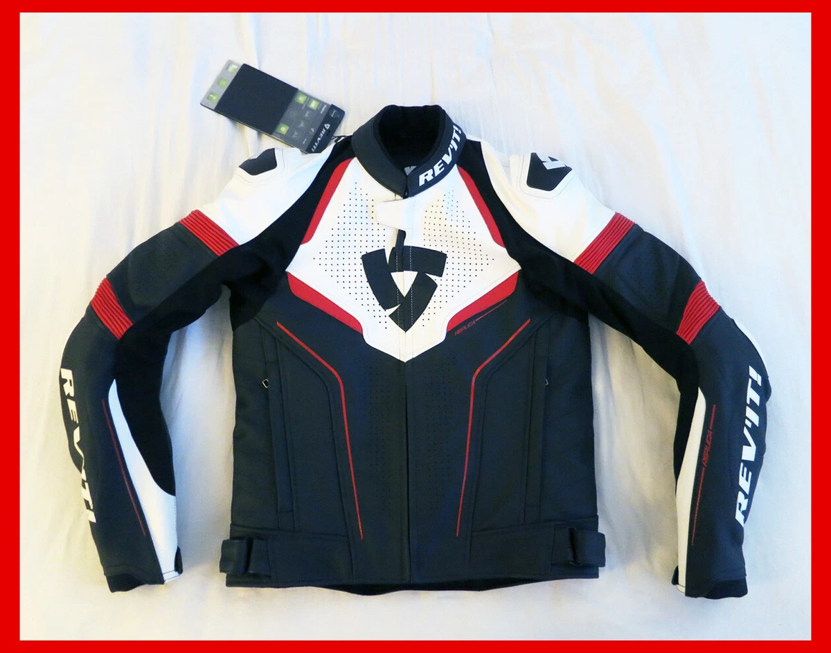 NWT Rev it Revit Replica Leather Motorcycle Jacket White Red Euro 50 M Medium