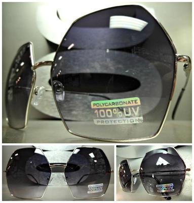 OVERSIZE HUGE LARGE VINTAGE HEXAGON RETRO Style SUN GLASSES Silver Fashion Frame