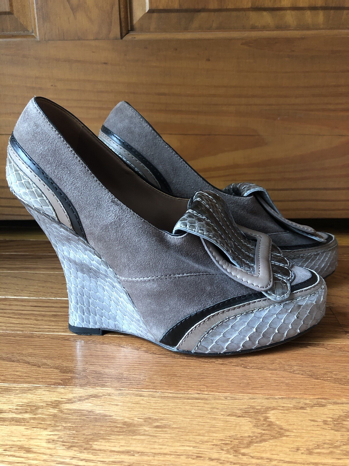 Tabitha Simmons Python Josephi Wedge Shoes Taupe … - image 9