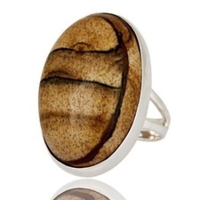 Natural Picture Jasper Gemstone Solid 925 Sterling Silver Artisan Ring Jewelry
