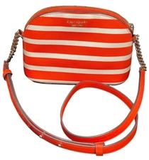KATE SPADE Spencer Tamarillo Stripe Small Dome Crossbody Orange Coated Canvas