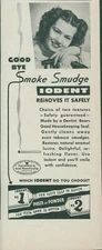 1944 Iodent Tooth Paste Good Bye Smoke Smudge Powder Remove Vintage Print Ad L30