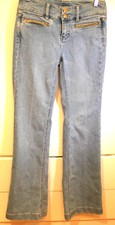 Vintage Cache goldtone Rhinestone embellished BootCut Style Blue Jeans sz 0