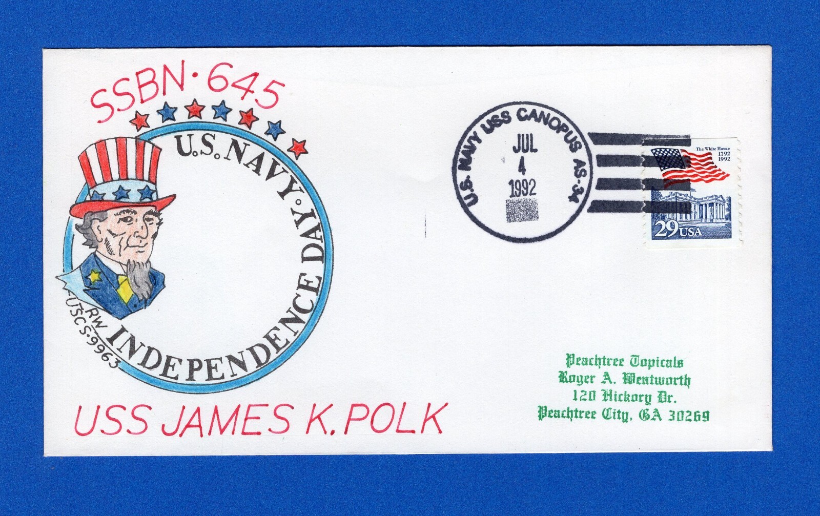 USS James K. Polk SSBN645 Fourth of July 1992 Wentworth USS Canopus Cancel eBay