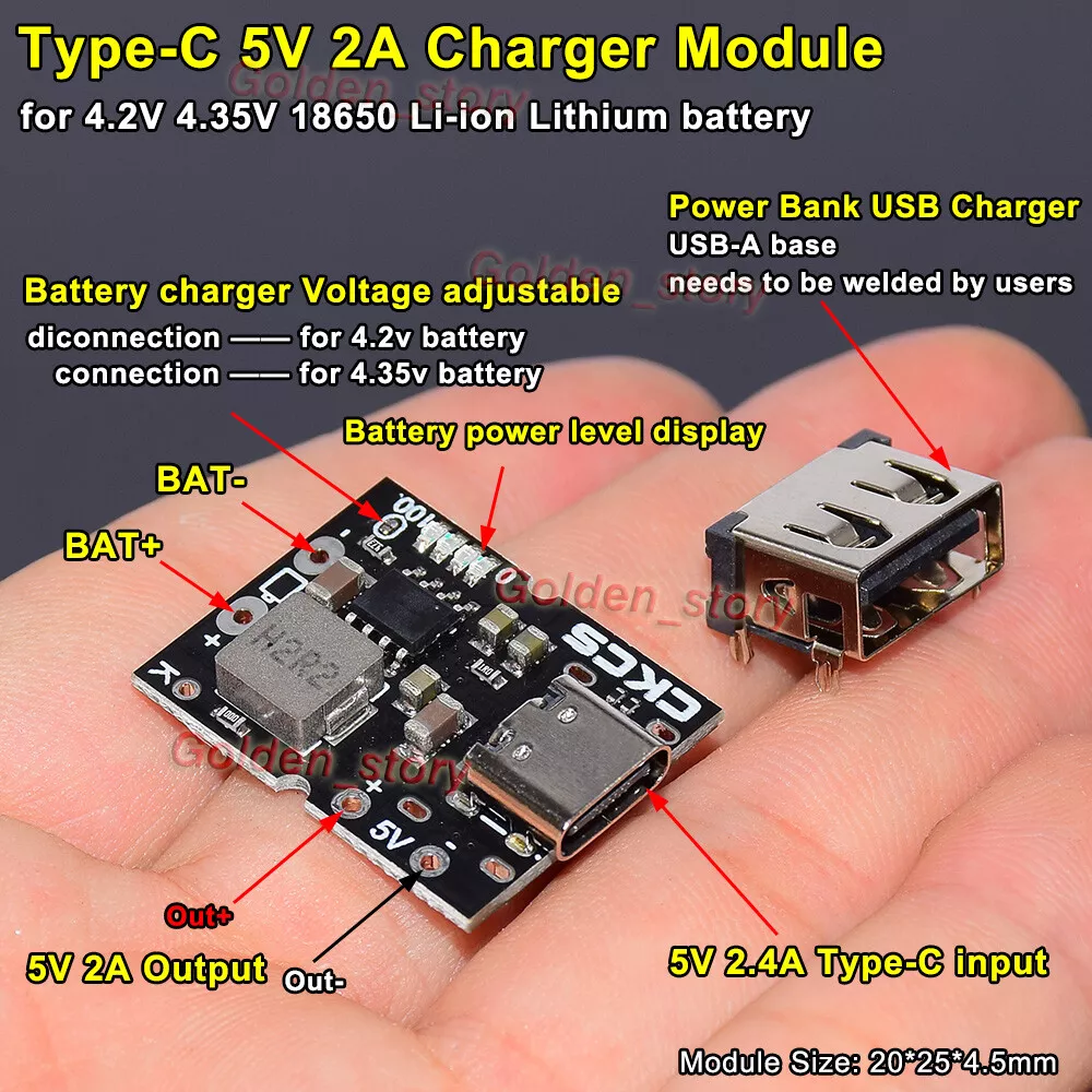 5V 2A Type-C USB 3.7V 18650 Lithium Li-ion Battery Charger Module DIY Power  Bank