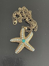 Starfish Pendant Necklace Gold Tone Blue Glass Stones Sparkly Unbranded Water