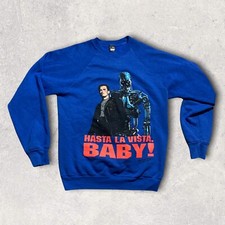 Vintage Terminator 2 Sweatshirt Medium Blue Hasta La Vista Baby Movie Promo