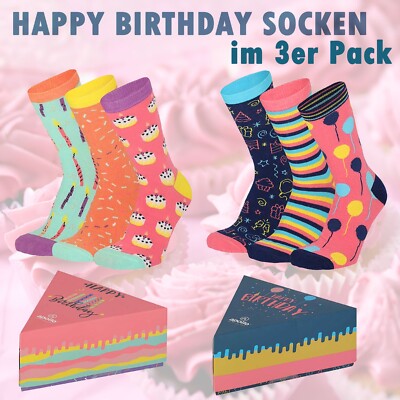 APOLLO DAMEN GEBURTSTAGS-SOCKEN bunt fröhlich GESCHENKVERPACKUNG 3 PAAR  36/41