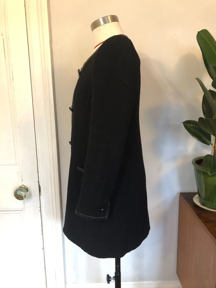 Isabel Marant 60's style black wool coat with leather details, size 1 or UK 8 - Image 2 of 4